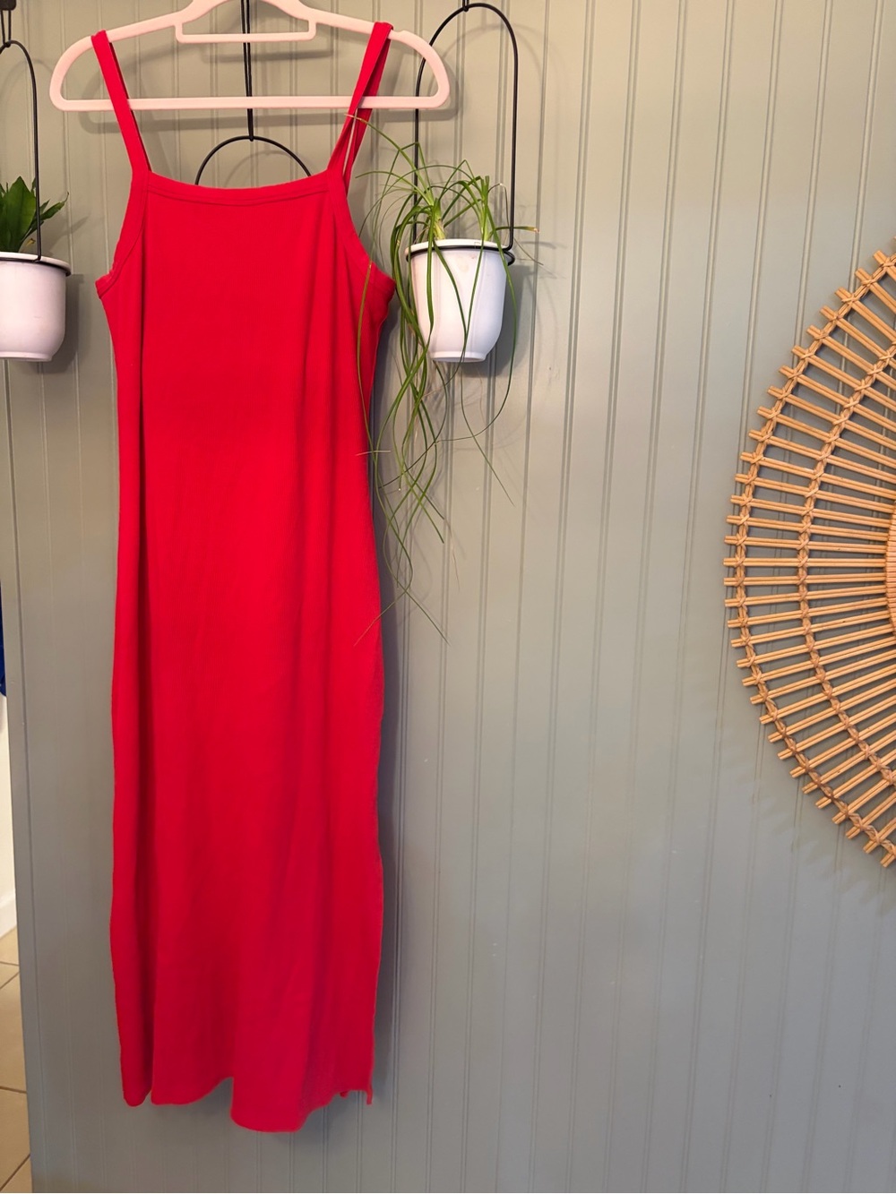 LOFT Red Maxi Slip Dress with Thin Straps. Built in bra size 10